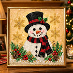 Golden background holiday snowman pearl diamond painting kit for beginners
