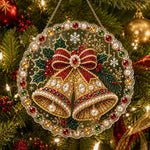 Finished golden bells pearl diamond painting artwork displayed as holiday home decor