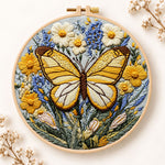Golden butterfly with daisies embroidery kit