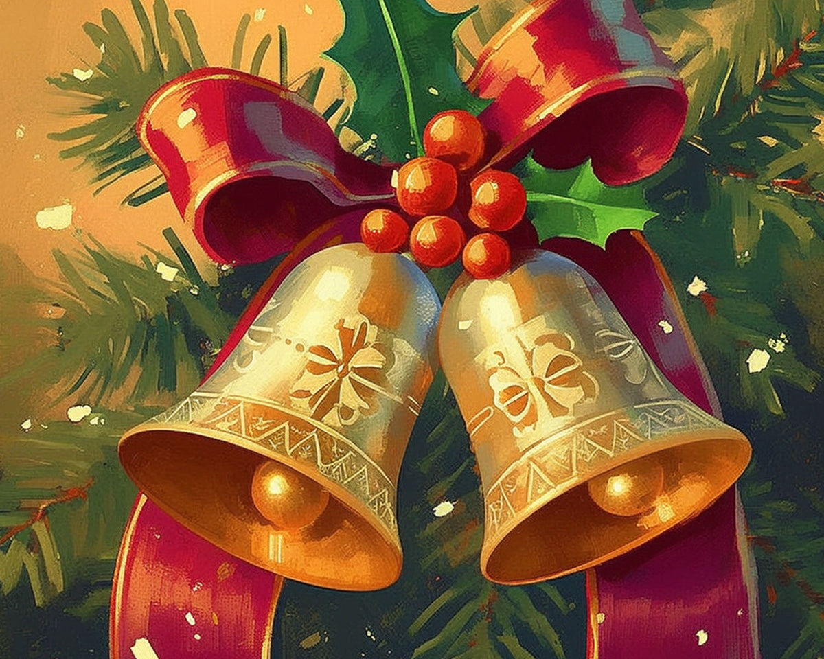 Golden christmas bells cross stitch kit for beginners