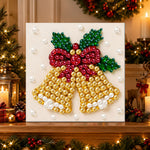 Finished golden christmas bells pearl diamond painting artwork displayed as holiday home decor