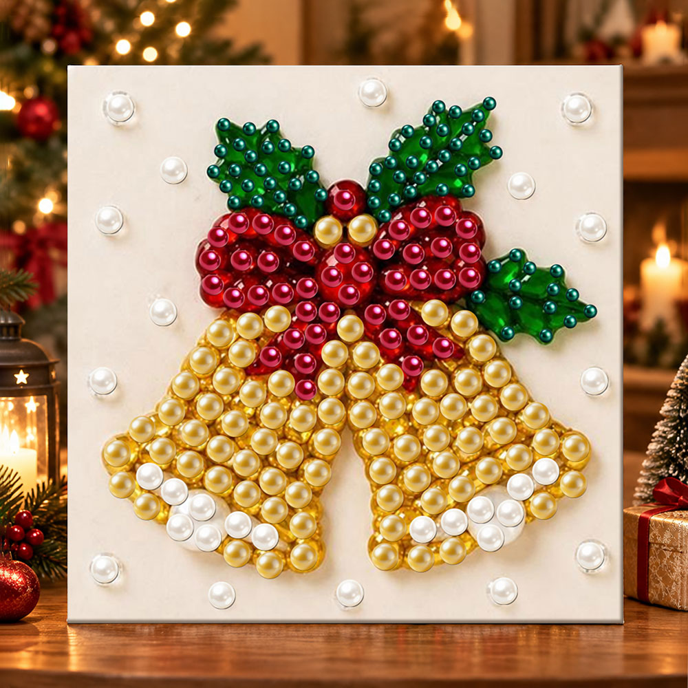 Golden christmas bells pearl diamond painting kit for beginners