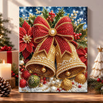 Golden christmas bells with bow pearl diamond painting kit for beginners