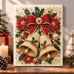 Golden christmas bells with poinsettia pearl diamond painting kit for beginners