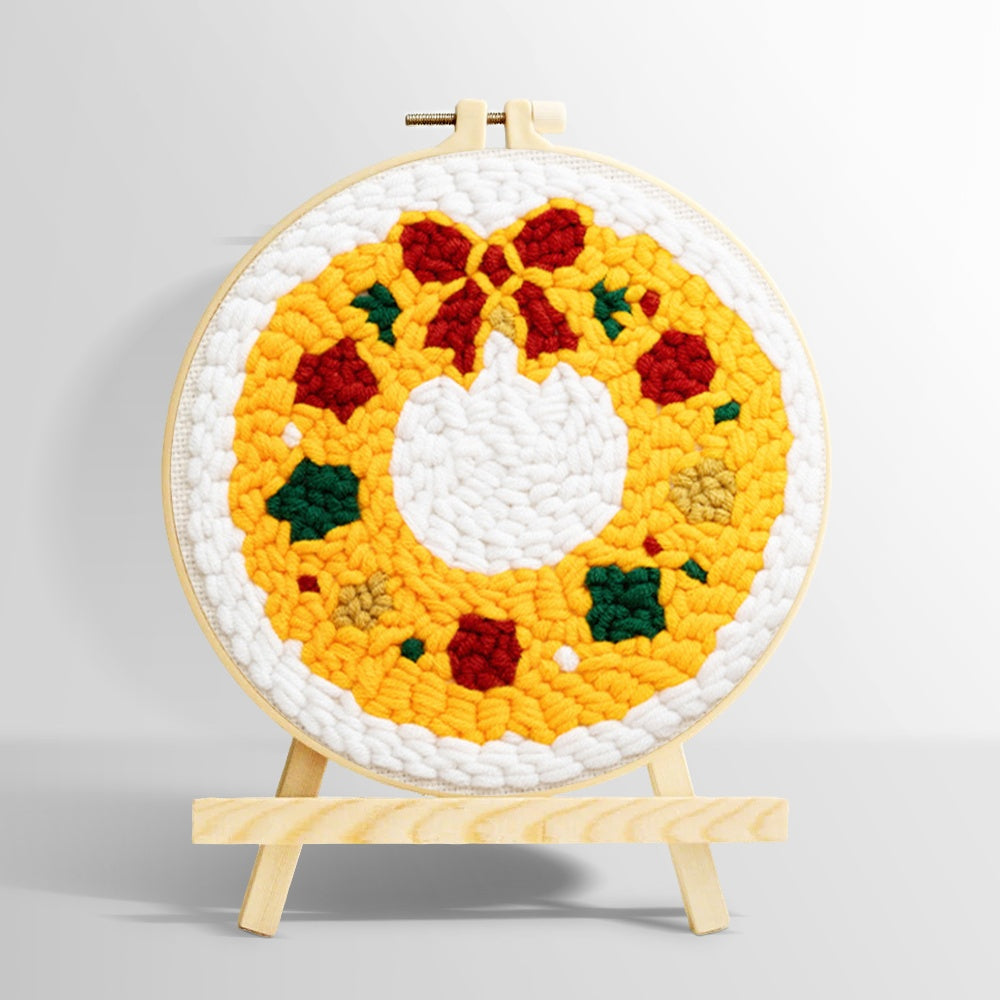 Golden christmas wreath punch needle kit for beginners