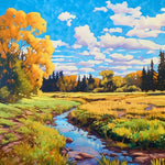 Golden creek meadow landscape cross stitch kit for beginners