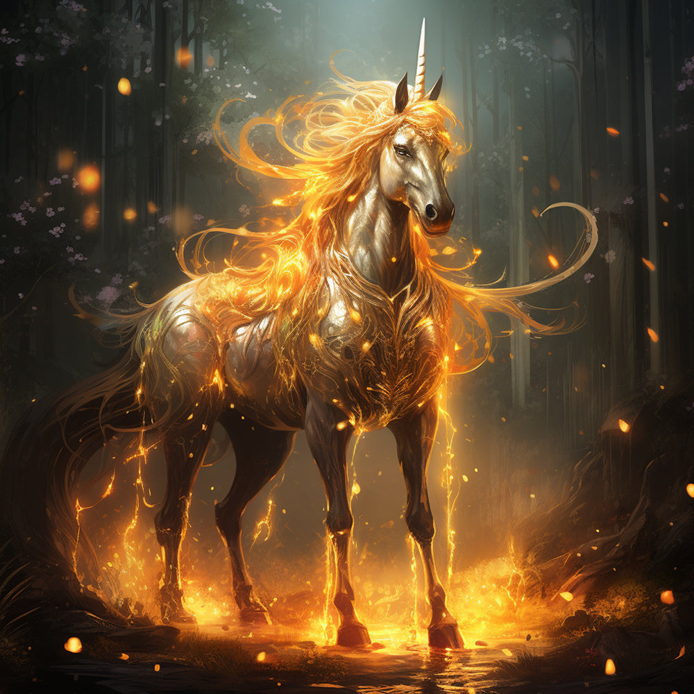 Golden fire unicorn cross stitch kit for beginners