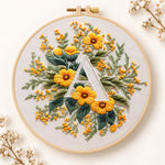 Golden florals and letter a embroidery kit