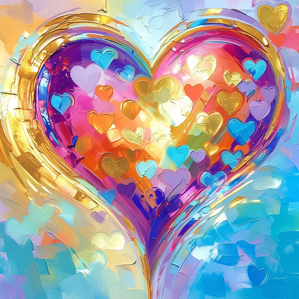 Golden framed crystal heart cross stitch kit for beginners