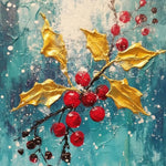 Golden holly red berries christmas art cross stitch kit for beginners