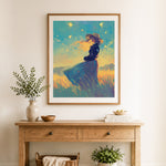 Finished golden hour breeze cross stitch artwork displayed as home decor
