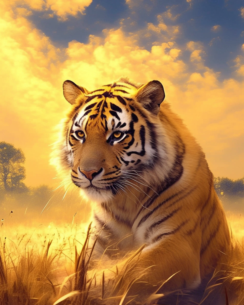 Golden hour tiger portrait cross stitch kit for beginners