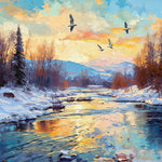 Golden hour winter riverside birds paint by numbers kit for beginners