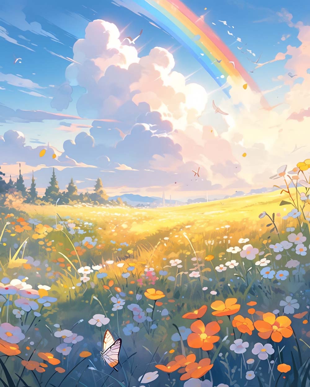 Golden meadow with butterflies cross stitch kit for beginners