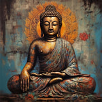 Golden meditating buddha with halo cross stitch kit for beginners