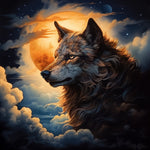 Golden moon wolf art cross stitch kit for beginners