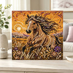 Finished golden spirit horse pearl diamond painting artwork displayed as home decor