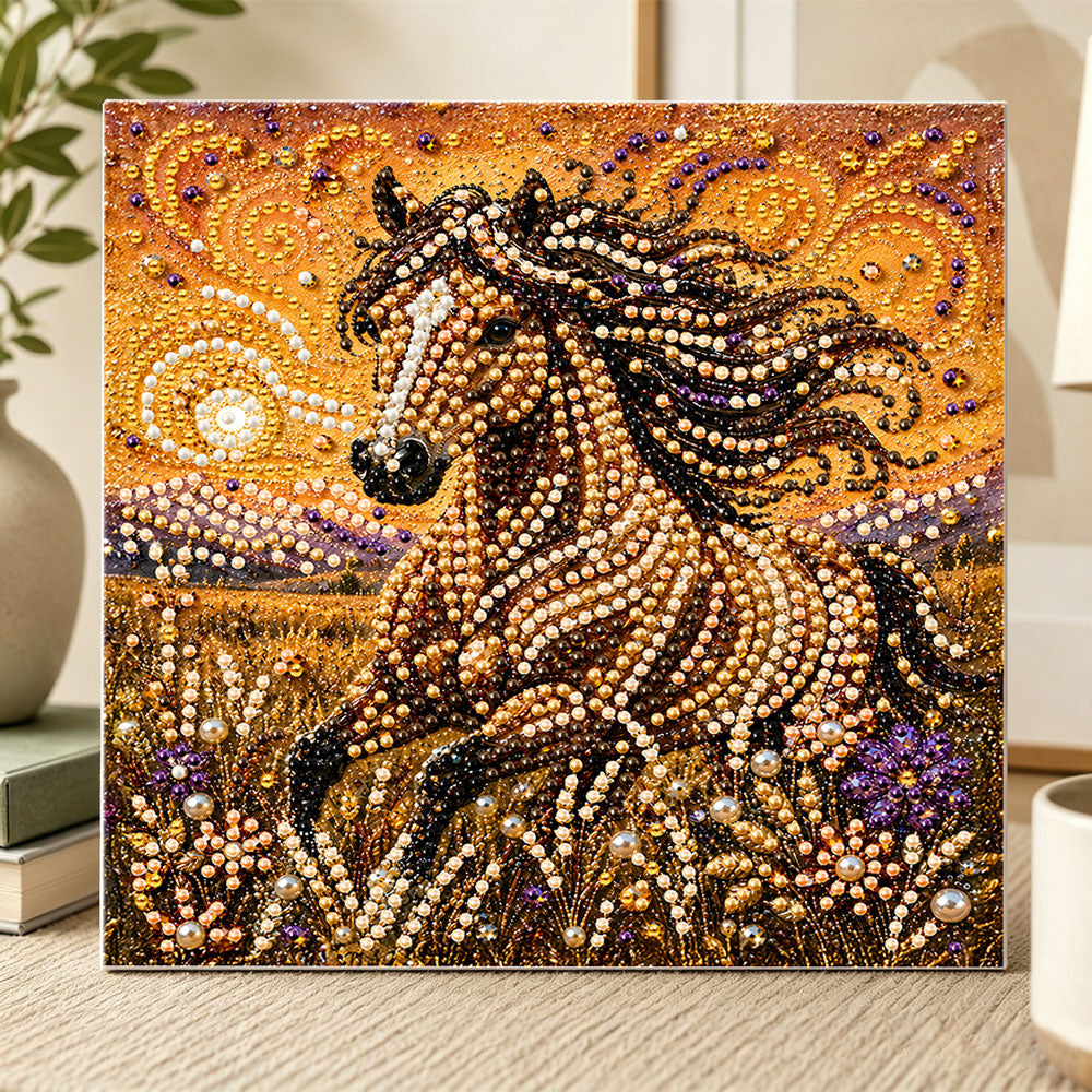Golden spirit horse pearl diamond painting kit for beginners