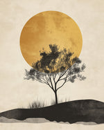 Golden sun and solitary tree cross stitch kit for beginners