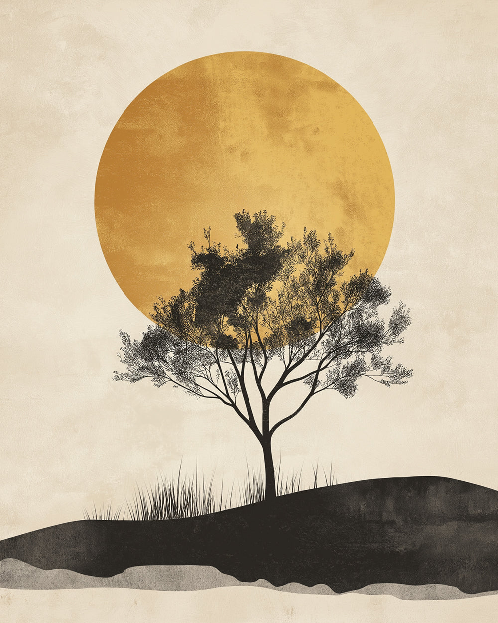 Golden sun and solitary tree cross stitch kit for beginners
