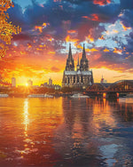 Golden sunset cathedral cross stitch kit for beginners