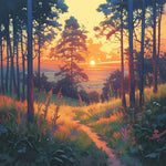 Golden sunset forest path cross stitch kit for beginners