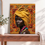 Finished golden turban portrait pearl diamond painting artwork displayed as home decor