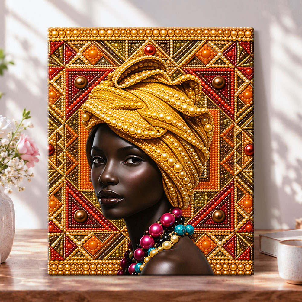 Golden turban portrait pearl diamond painting kit for beginners