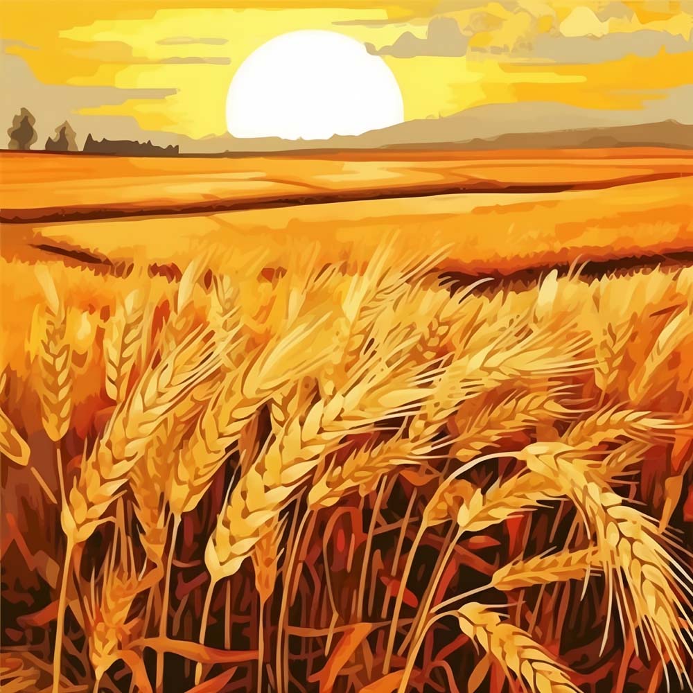 Golden wheat field at sunset cross stitch kit for beginners