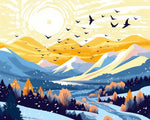 Golden winter mountain valley cross stitch kit for beginners