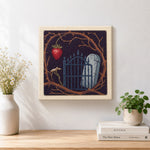 Finished gothic graveyard scene artwork displayed on a wall