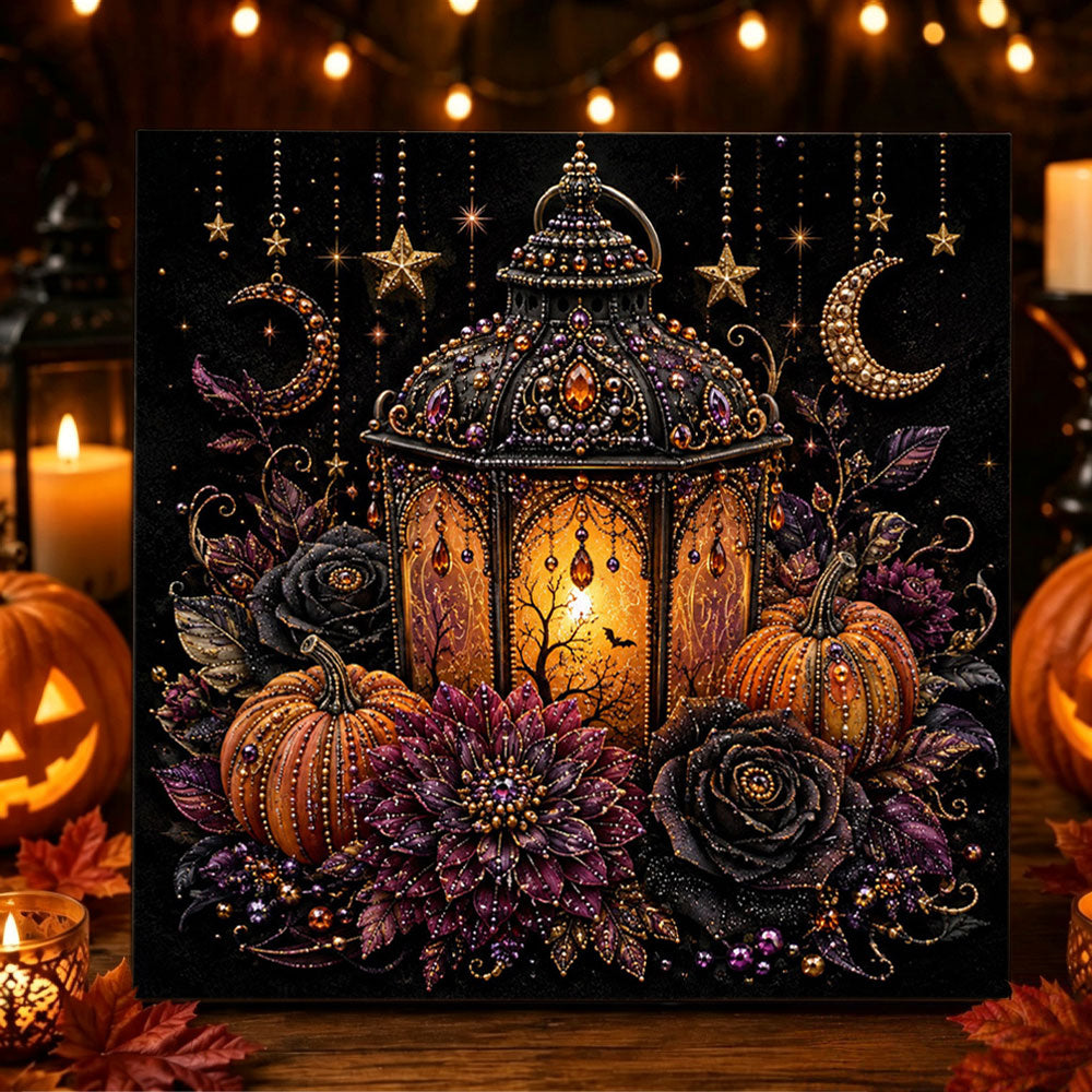Gothic halloween lantern pearl diamond painting kit for beginners