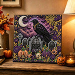 Finished gothic raven on tombstones pearl diamond painting artwork displayed as holiday home decor