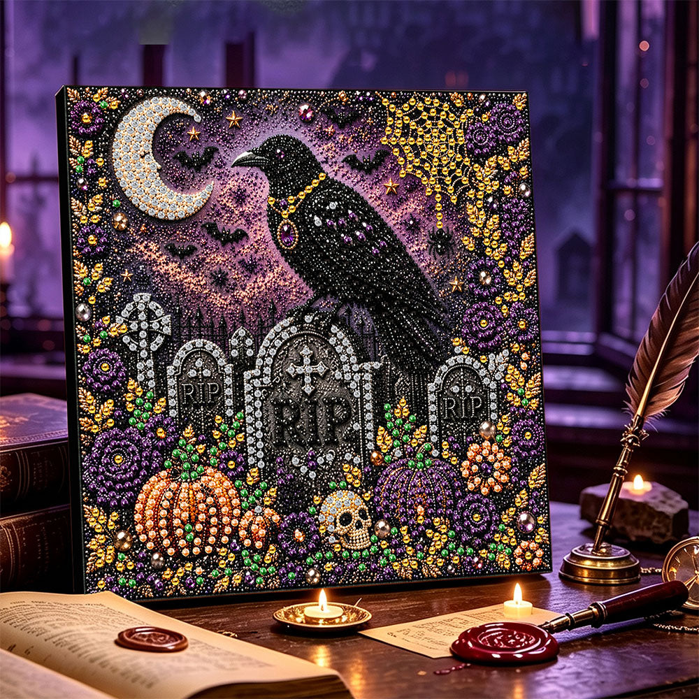 Gothic raven on tombstones pearl diamond painting kit for beginners
