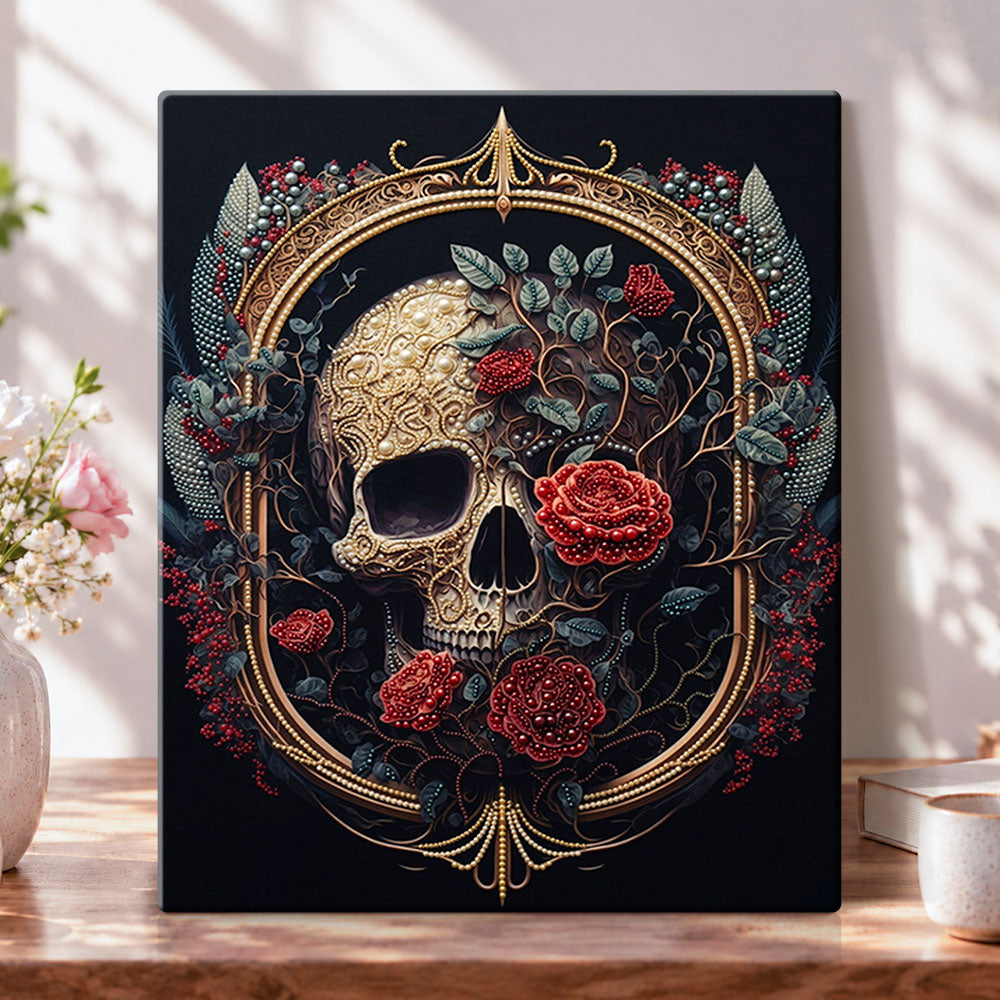 Gothic rose skull pearl diamond painting kit for beginners
