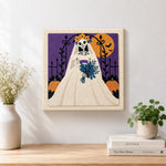 Finished gothic skeleton bride artwork displayed on a wall