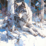Graceful wolf in snowy birch forest cross stitch kit for beginners