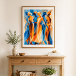 Finished graceful women silhouettes cross stitch artwork displayed as home decor
