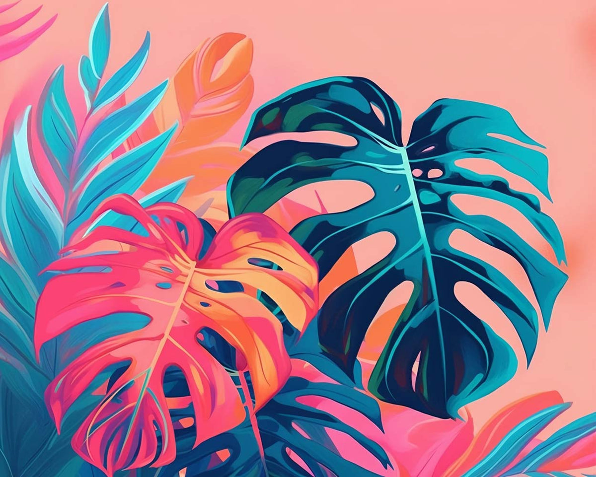 Gradient bright tropical foliage cross stitch kit for beginners