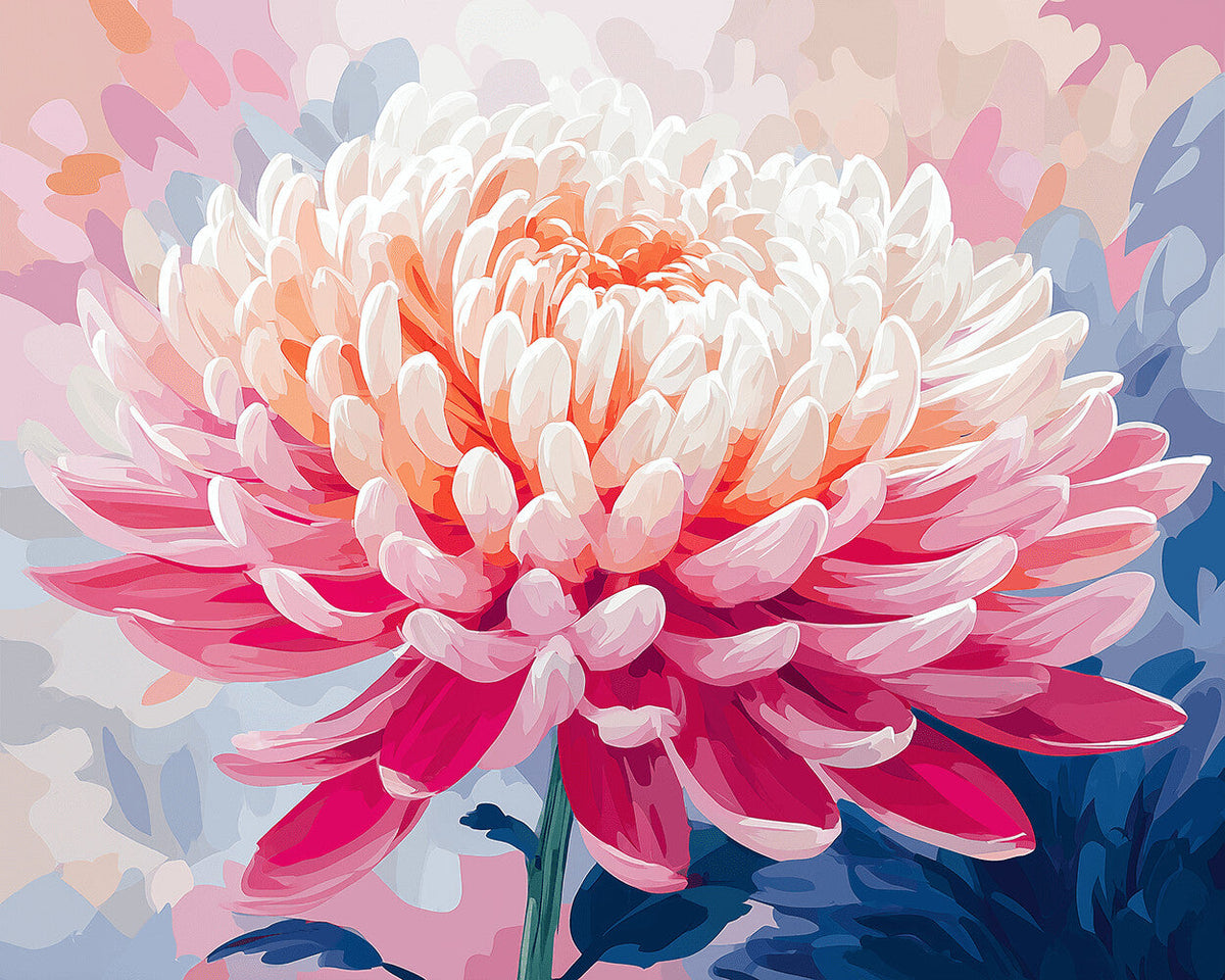Gradient pink chrysanthemum cross stitch kit for beginners