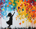 Graffiti-style girl with colorful heart balloons cross stitch kit for beginners