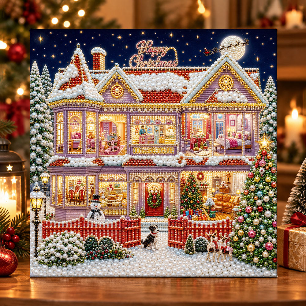 Grand christmas mansion pearl diamond painting kit for beginners