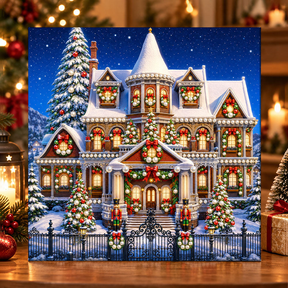 Grand victorian christmas mansion pearl diamond painting kit for beginners