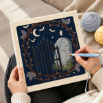 Creating handmade graveyard night scene punch needle artwork