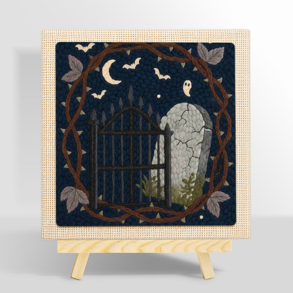 Graveyard night scene punch needle kit for beginners