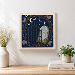 Finished graveyard night scene artwork displayed on a wall