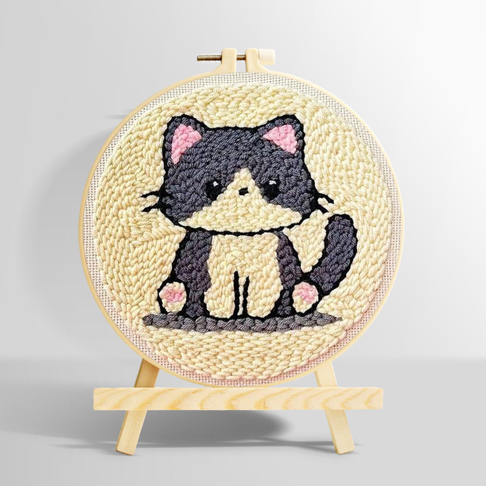 Gray kitten punch needle kit for beginners
