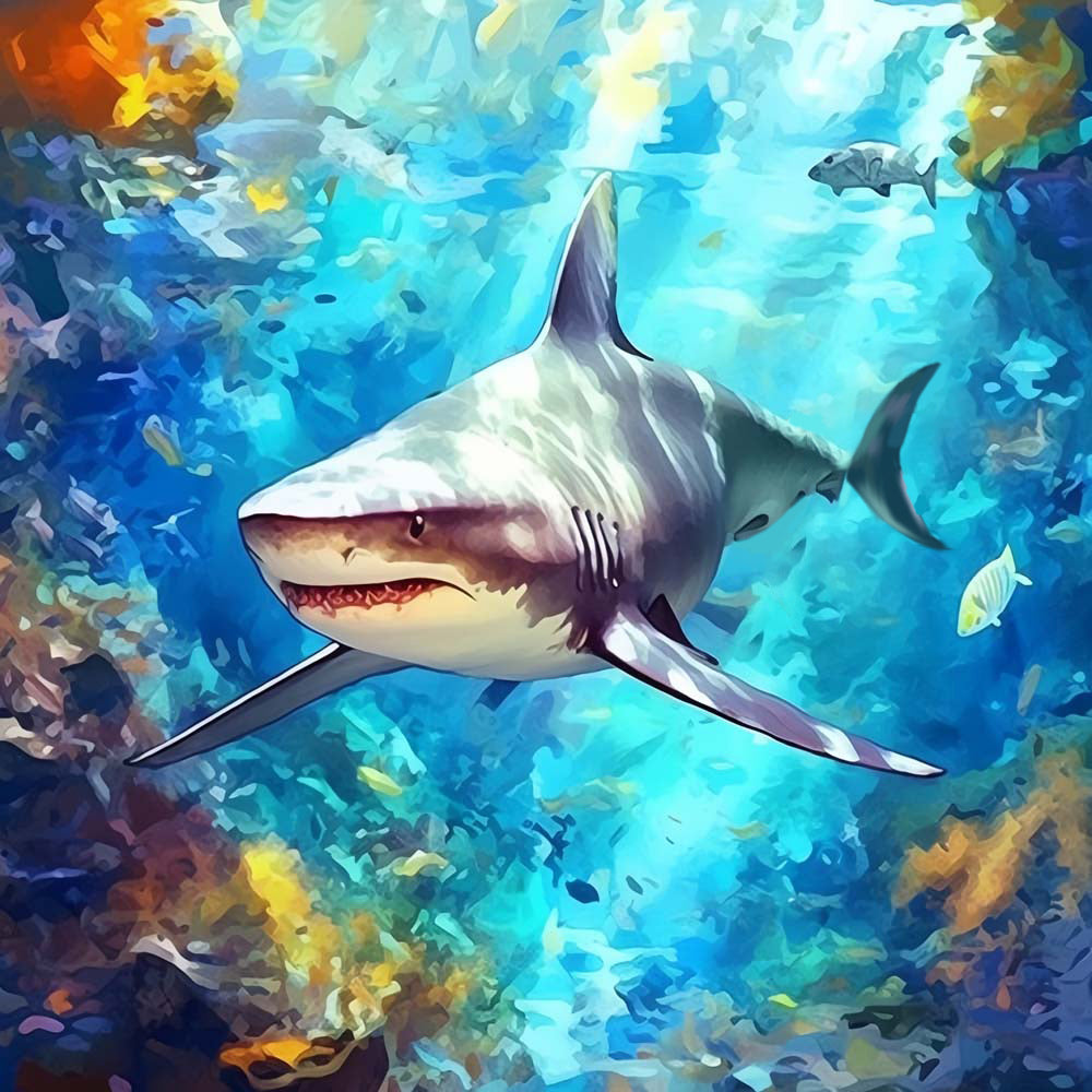 Great white shark underwater view cross stitch kit for beginners