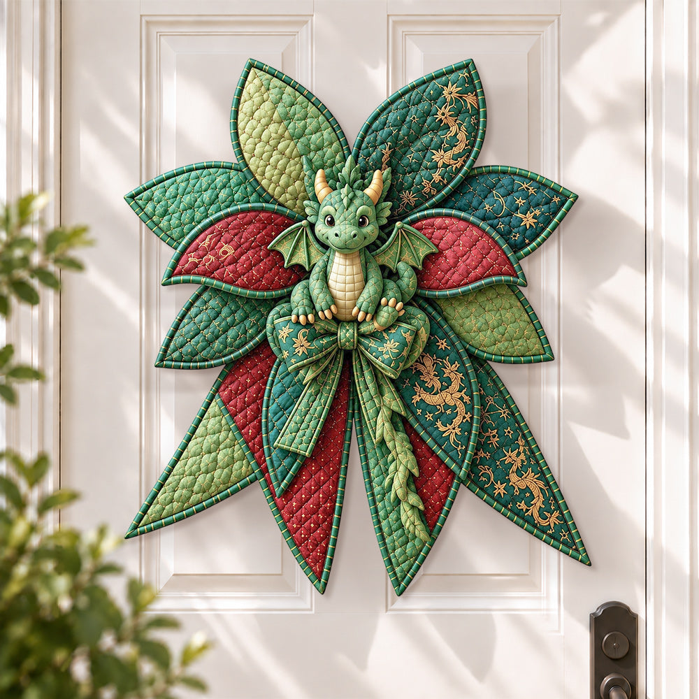 Green dragon DIY quilted bow sewing kit finished as a handmade door decoration