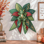 Green dragon quilted bow displayed as handmade wall decor in a cozy home